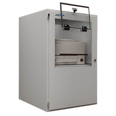 Una caja para impresora Armagard con impresora láser instalada